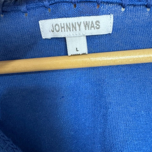 Johnny Was THE LIGHTWEIGHT CLASSIC WHIPSTITCH PULLOVER Silk/ Linen Electric Blue - Picture 12 of 13